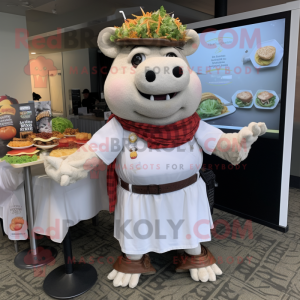 White Pulled Pork Sandwich mascot costume character dressed with a Dress Shirt and Bracelets