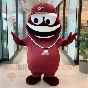 Maroon Barracuda mascot costume character dressed with a Evening Gown and Tote bags