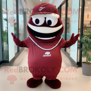 Maroon Barracuda mascot costume character dressed with a Evening Gown and Tote bags