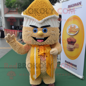 nan Biryani mascot costume character dressed with a Suit and Hairpins
