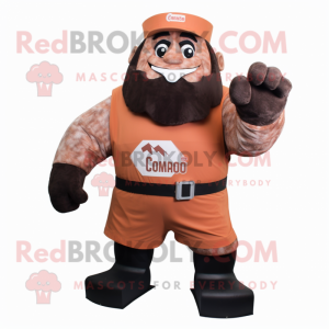 Rust Strongman mascot costume character dressed with a A-Line Dress and Mittens