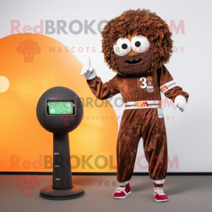 Rust Falafel mascot costume character dressed with a One-Piece Swimsuit and Digital watches