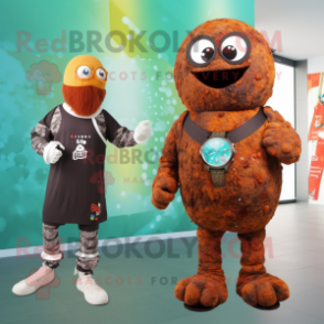 Rust Falafel mascot costume character dressed with a One-Piece Swimsuit and Digital watches