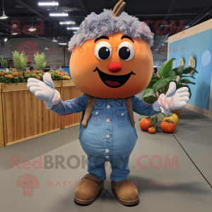 Peach Meatballs mascot costume character dressed with a Denim Shirt and Anklets