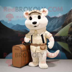 Beige Ermine mascot costume character dressed with a Overalls and Briefcases