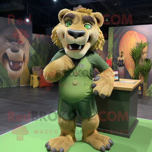 Olive Smilodon mascot costume character dressed with a Romper and Bracelets