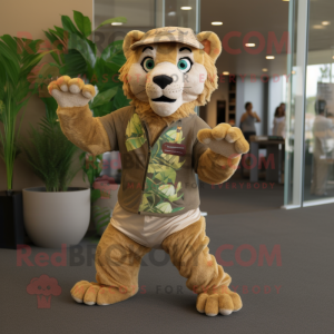 Olive Smilodon mascot costume character dressed with a Romper and Bracelets