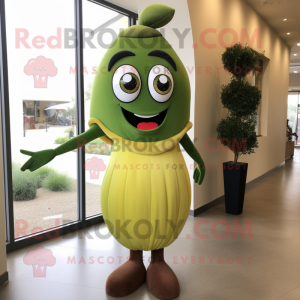 Olive Plum mascot costume character dressed with a Sheath Dress and Anklets
