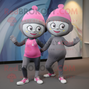 Gray Pink mascot costume character dressed with a Yoga Pants and Berets