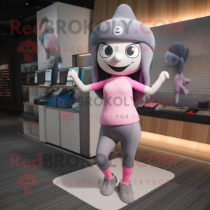 Grå rosa maskot drakt figur...