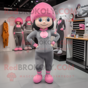 Grå rosa maskot drakt figur...