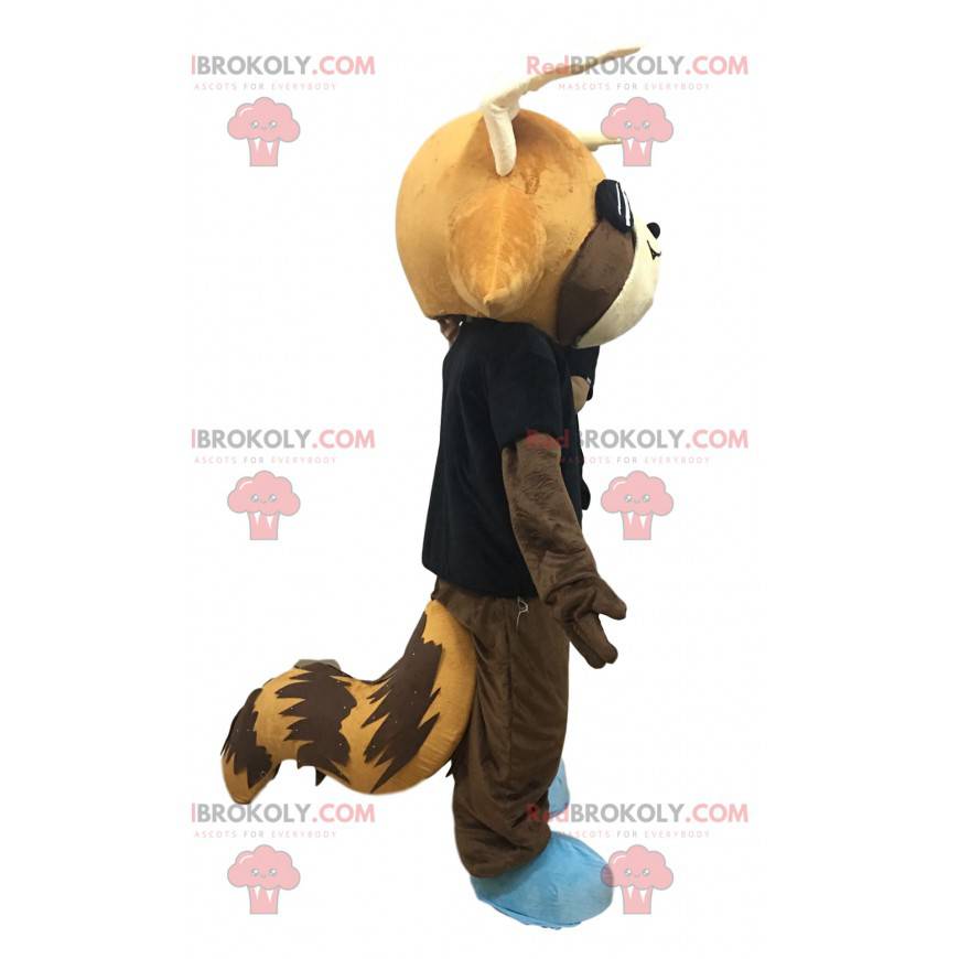 Fox mascotte met een zwarte trui en zonnebril - Redbrokoly.com