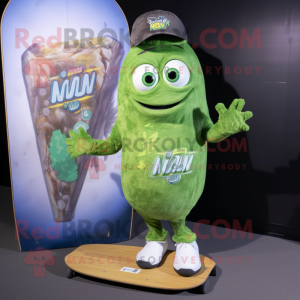 Olive Skateboard mascot costume character dressed with a V-Neck Tee and Wallets