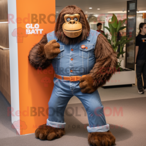 Rust Gorilla mascot costume character dressed with a Bootcut Jeans and Belts