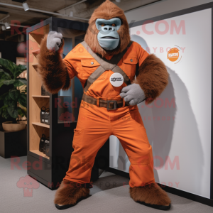 Rust Gorilla mascot costume character dressed with a Bootcut Jeans and Belts