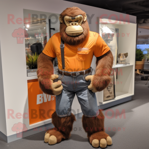 Rust Gorilla mascot costume character dressed with a Bootcut Jeans and Belts