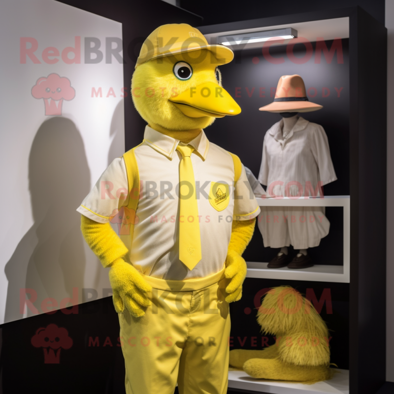 Lemon Yellow Hens mascot costume character dressed with a Polo Tee and Ties Lemon Yellow Hens mascot costume character dressed with a Polo Tee and Ties