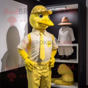Lemon Yellow Hens mascot costume character dressed with a Polo Tee and Ties