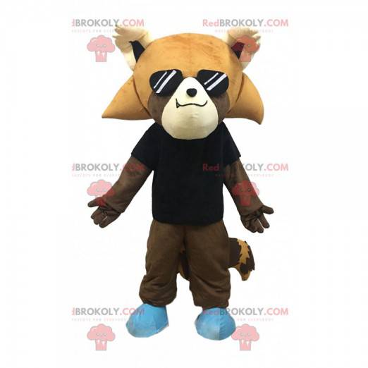 Fox mascotte met een zwarte trui en zonnebril - Redbrokoly.com