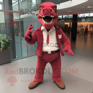 Red Allosaurus mascot costume character dressed with a Corduroy Pants and Cufflinks