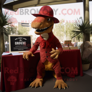 Red Allosaurus mascot costume character dressed with a Corduroy Pants and Cufflinks