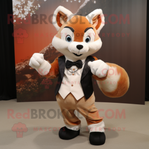 Cream Fox mascot costume character dressed with a Leather Jacket and Bow ties