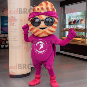 Magenta Croissant mascot costume character dressed with a Leggings and Headbands