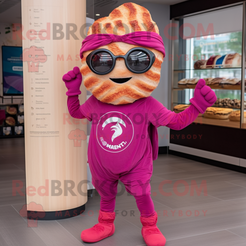 Magenta Croissant mascot costume character dressed with a Leggings and Headbands Magenta Croissant mascot costume character dressed with a Leggings and Headbands