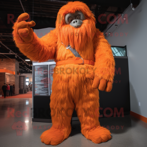 Orange Sasquatch mascot costume character dressed with a Bodysuit and Gloves