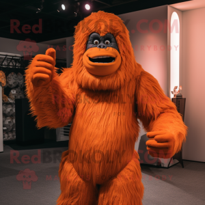 Orange Sasquatch mascot costume character dressed with a Bodysuit and Gloves