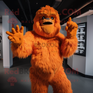 Orange Sasquatch mascot costume character dressed with a Bodysuit and Gloves