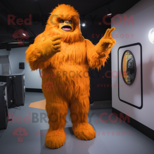 Orange Sasquatch mascot costume character dressed with a Bodysuit and Gloves