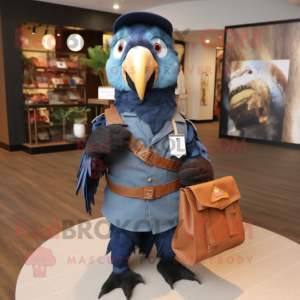 Navy Parrot mascot costume character dressed with a Vest and Tote bags