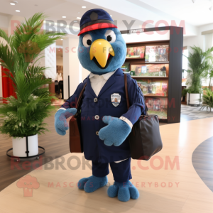 Navy Parrot mascot costume character dressed with a Vest and Tote bags
