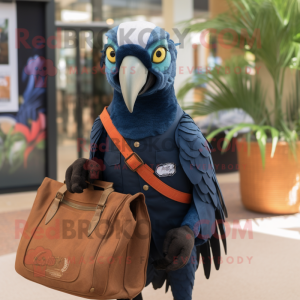 Navy Parrot mascot costume character dressed with a Vest and Tote bags