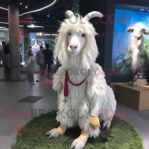 nan Angora Goat mascot costume character dressed with a Long Sleeve Tee and Hair clips