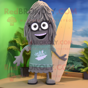 Gray Celery mascot costume character dressed with a Board Shorts and Eyeglasses