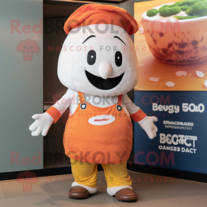 Peach Moussaka mascot costume character dressed with a Romper and Beanies
