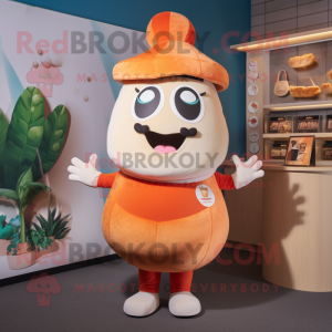 Peach Moussaka mascot costume character dressed with a Romper and Beanies