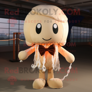 Beige Jellyfish mascot costume character dressed with a Sweater and Bow ties