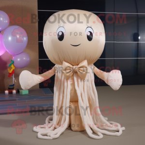 Beige Jellyfish mascot costume character dressed with a Sweater and Bow ties