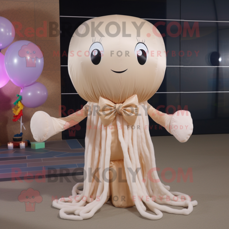 Beige Jellyfish mascot costume character dressed with a Sweater and Bow ties Beige Jellyfish mascot costume character dressed with a Sweater and Bow ties