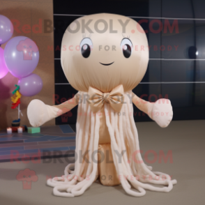 Beige Jellyfish mascot costume character dressed with a Sweater and Bow ties