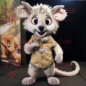 Beige Aye-Aye mascot costume character dressed with a Bootcut Jeans and Lapel pins