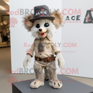 Beige Aye-Aye mascot costume character dressed with a Bootcut Jeans and Lapel pins