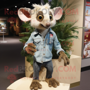 Beige Aye-Aye mascot costume character dressed with a Bootcut Jeans and Lapel pins