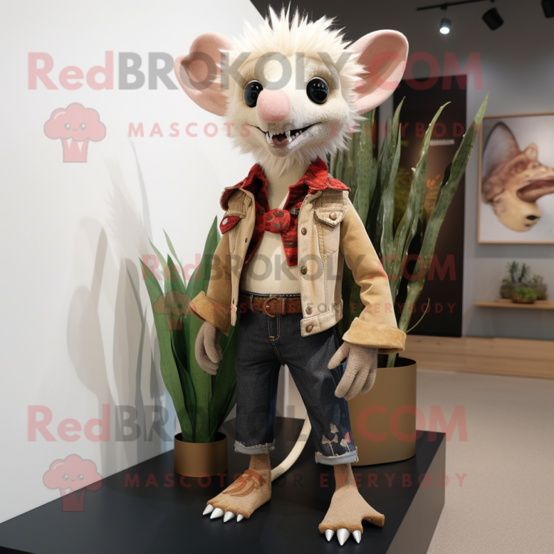 Beige Aye-Aye mascot costume character dressed with a Bootcut Jeans and Lapel pins