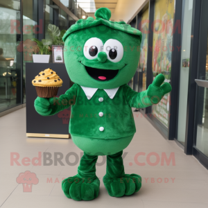 Forest Green Cupcake mascot costume character dressed with a Bodysuit and Ties
