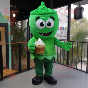 Forest Green Cupcake mascot costume character dressed with a Bodysuit and Ties