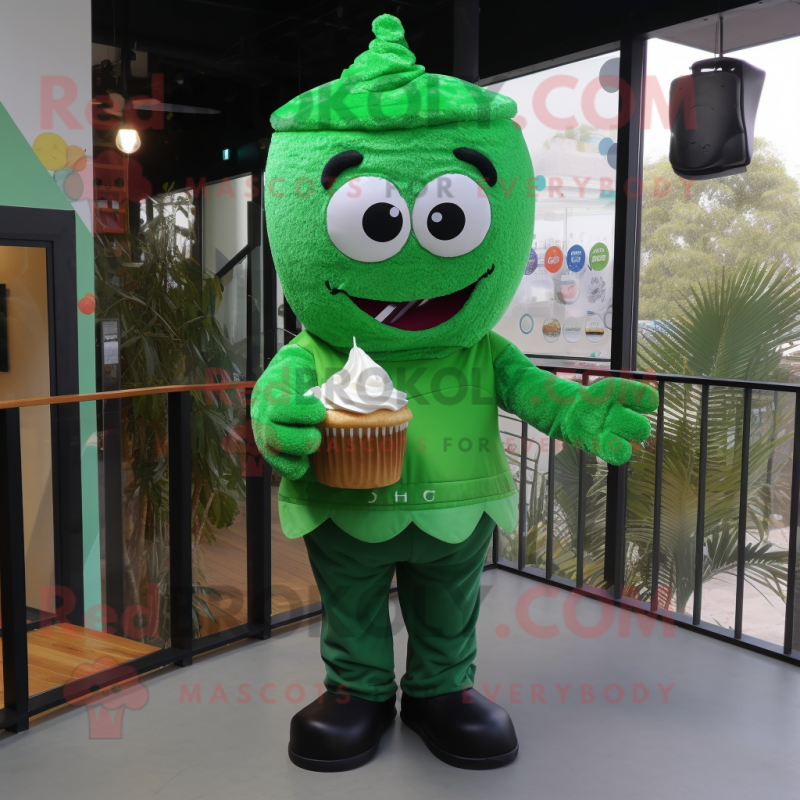 Forest Green Cupcake mascot costume character dressed with a Bodysuit and Ties Forest Green Cupcake mascot costume character dressed with a Bodysuit and Ties